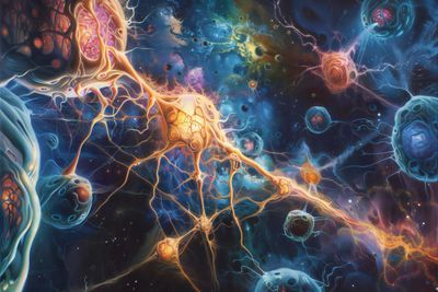 Kosmische Synapse: Abstrakte Darstellung von Neuronen und Galaxien